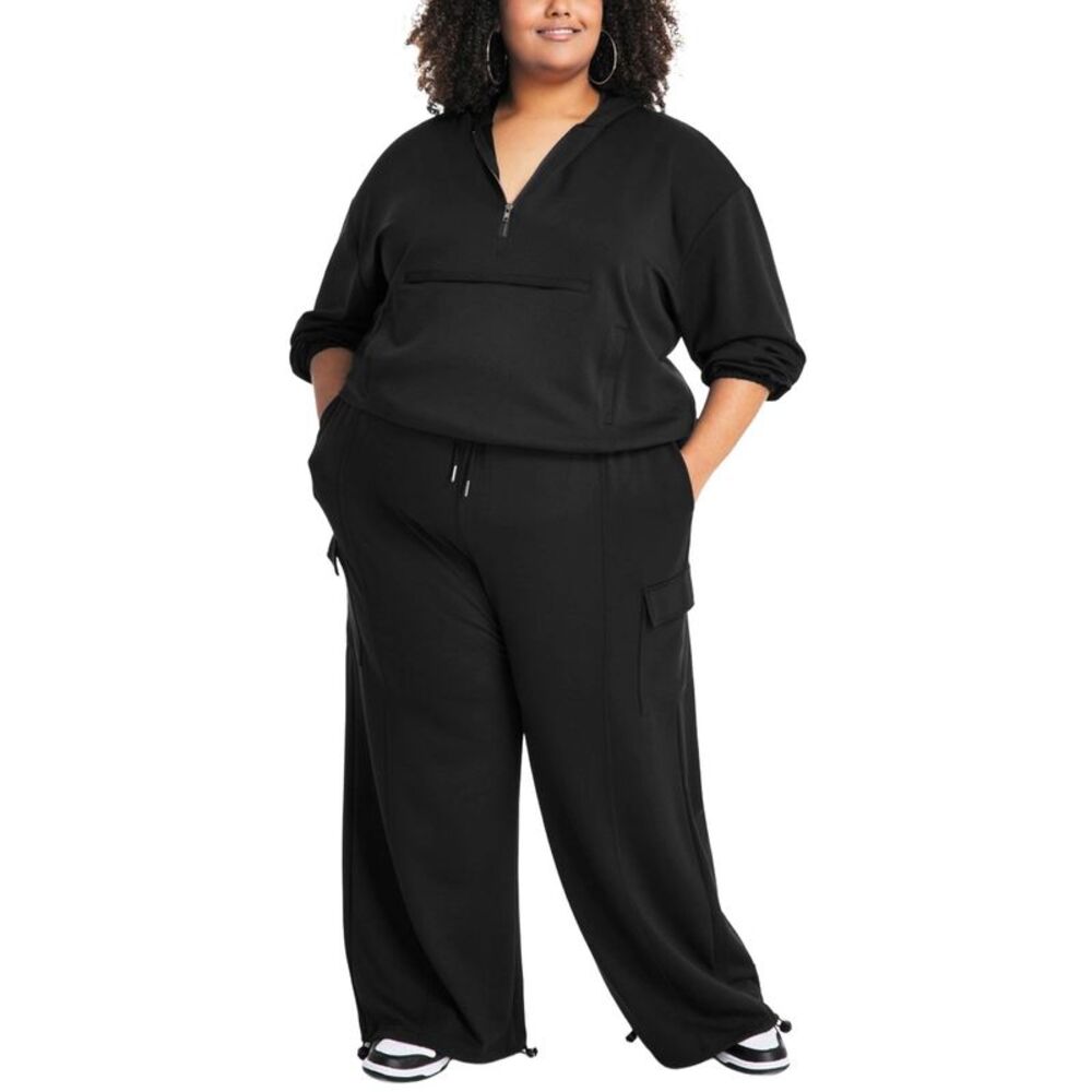 Nina Parker Womens Plus Size Scuba Cargo Bungee Jogger Pants 2X Black - NWT $89
